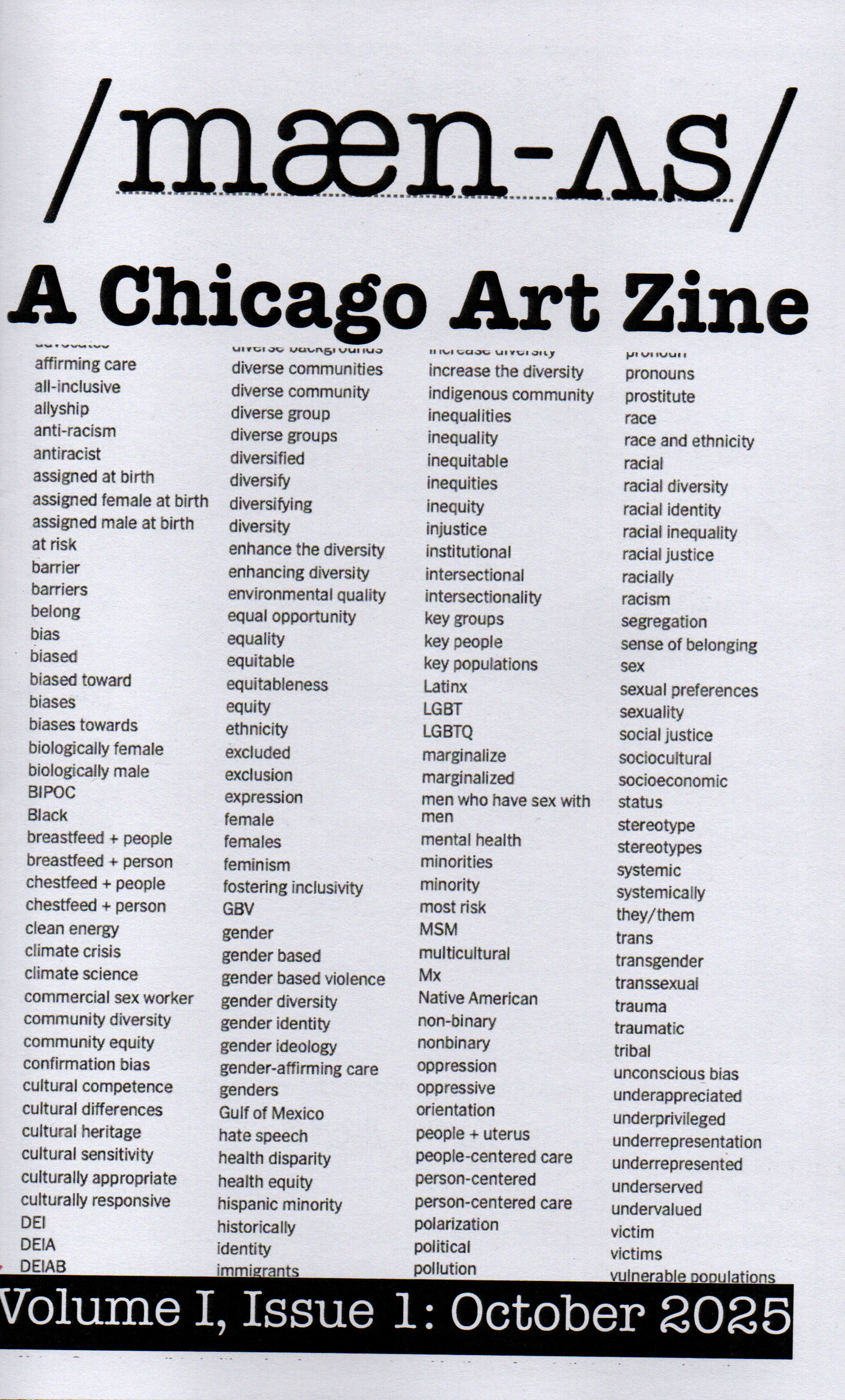 /mæn-ʌs/ A Chicago Art Zine Volume I Issue 1 October 2025